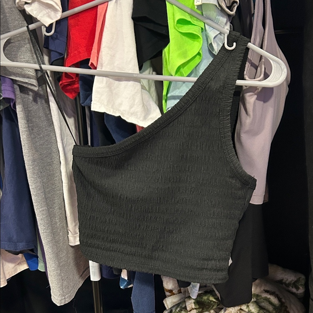 American Eagle Outfitters Black Asymmetrical Crop Top